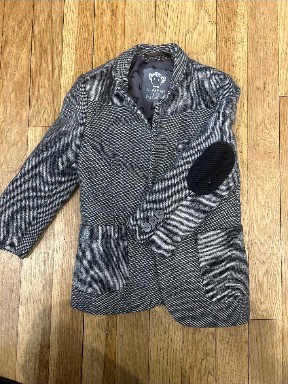 Appaman Gray Herringbone Jacket with Black Elbow Patches
